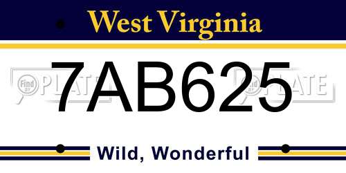 7AB625 West Virginia License Plate
