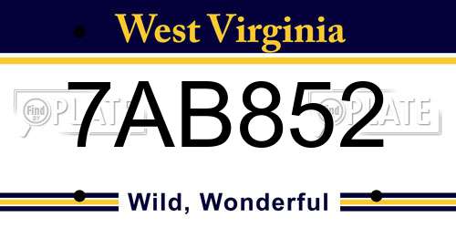 7AB852 West Virginia License Plate