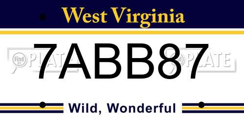 7ABB87 West Virginia License Plate