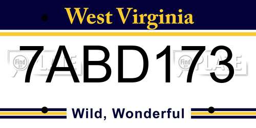 7ABD173 West Virginia License Plate