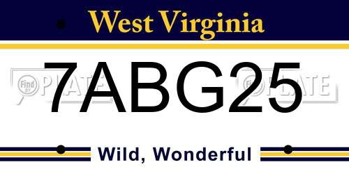 7ABG25 West Virginia License Plate