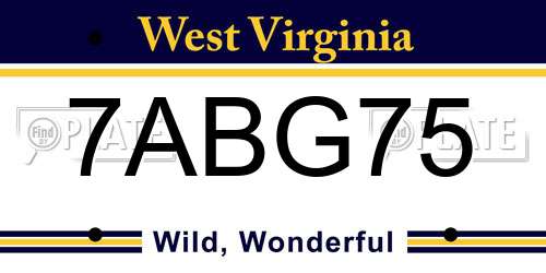 7ABG75 West Virginia License Plate