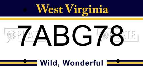 7ABG78 West Virginia License Plate