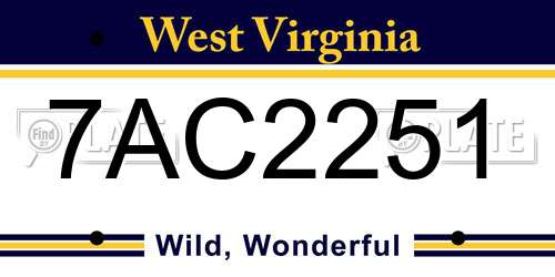 7AC2251 West Virginia License Plate