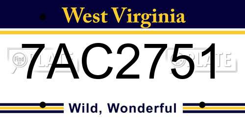 7AC2751 West Virginia License Plate