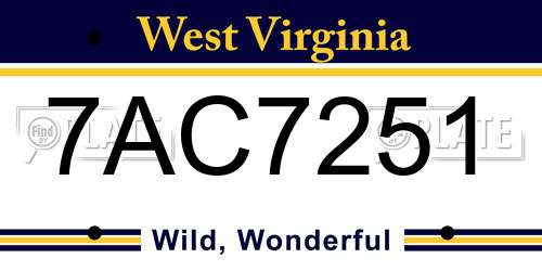 7AC7251 West Virginia License Plate