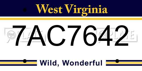 7AC7642 West Virginia License Plate