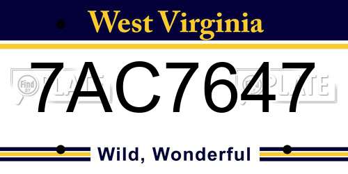 7AC7647 West Virginia License Plate