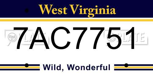7AC7751 West Virginia License Plate