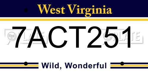 7ACT251 West Virginia License Plate