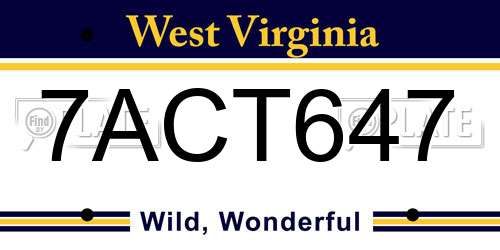 7ACT647 West Virginia License Plate