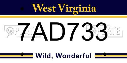 7AD733 West Virginia License Plate