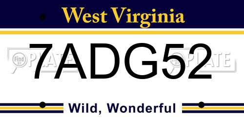 7ADG52 West Virginia License Plate