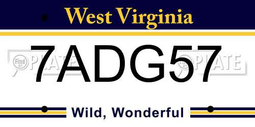 7ADG57 West Virginia License Plate