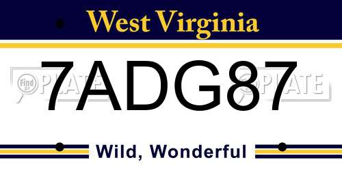 7ADG87 West Virginia License Plate