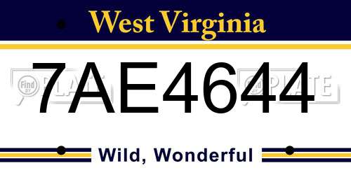 7AE4644 West Virginia License Plate