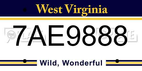 7AE9888 West Virginia License Plate