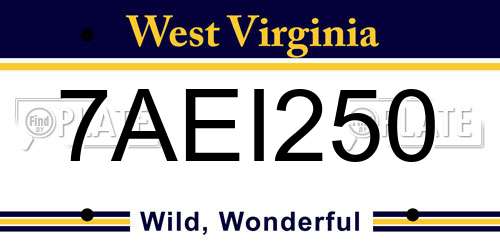 7AEI250 West Virginia License Plate