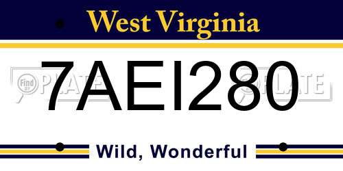 7AEI280 West Virginia License Plate