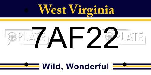 7AF22 West Virginia License Plate