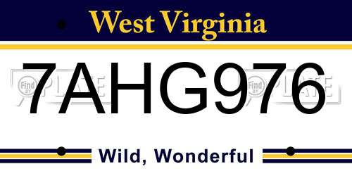 7AHG976 West Virginia License Plate
