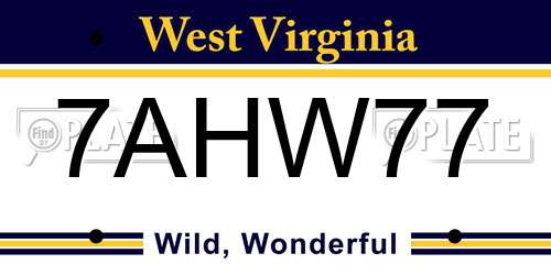 7AHW77 West Virginia License Plate