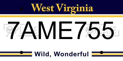 7AME755 West Virginia License Plate