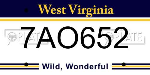 7AO652 West Virginia License Plate