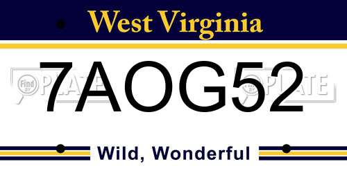 7AOG52 West Virginia License Plate