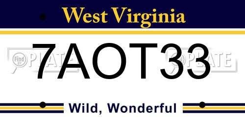 7AOT33 West Virginia License Plate
