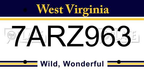 7ARZ963 West Virginia License Plate