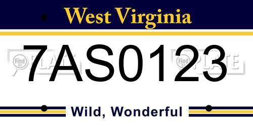 7AS0123 West Virginia License Plate