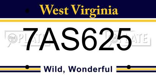 7AS625 West Virginia License Plate
