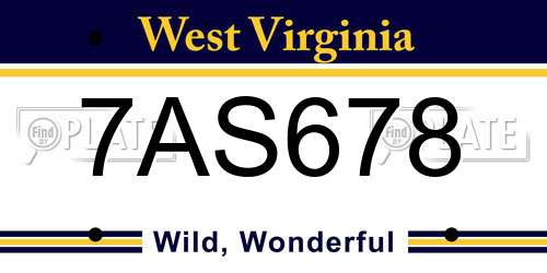 7AS678 West Virginia License Plate