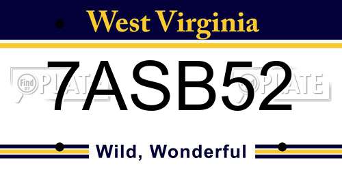 7ASB52 West Virginia License Plate