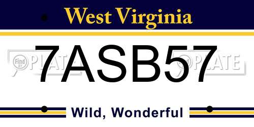 7ASB57 West Virginia License Plate