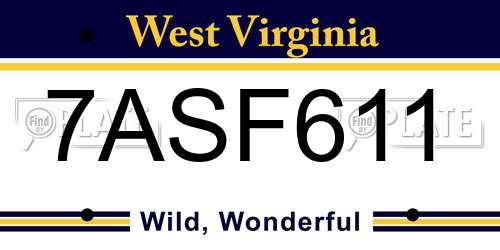 7ASF611 West Virginia License Plate
