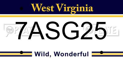 7ASG25 West Virginia License Plate