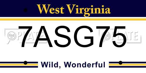 7ASG75 West Virginia License Plate