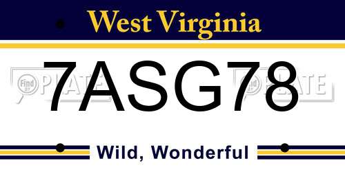 7ASG78 West Virginia License Plate