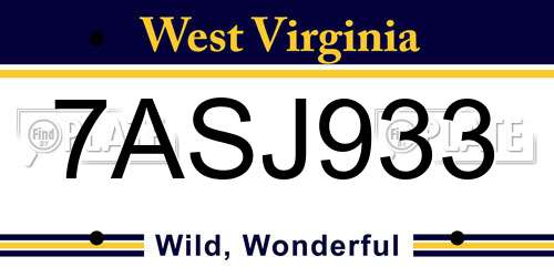 7ASJ933 West Virginia License Plate