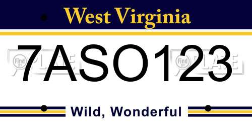 7ASO123 West Virginia License Plate