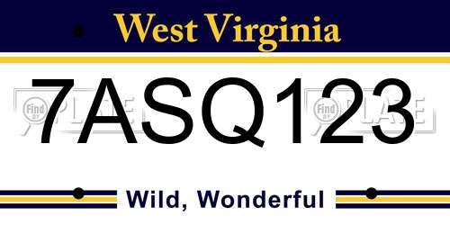 7ASQ123 West Virginia License Plate