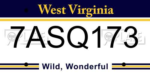 7ASQ173 West Virginia License Plate