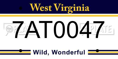7AT0047 West Virginia License Plate