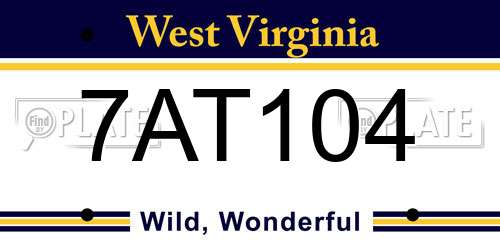 7AT104 West Virginia License Plate
