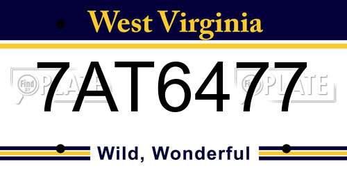 7AT6477 West Virginia License Plate