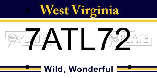 7ATL72 West Virginia License Plate