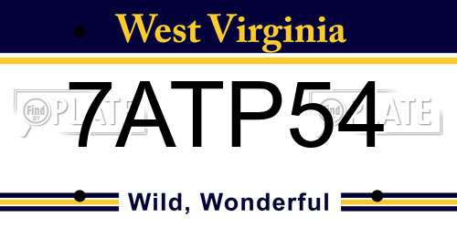 7ATP54 West Virginia License Plate
