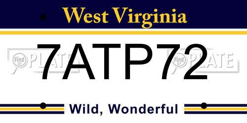 7ATP72 West Virginia License Plate